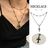 Darrahopens Fashion > Men's Fashion > Men's Jewellery Women Fashion Double Layer Cross Pendant Necklace Retro Casual Sweater Chain