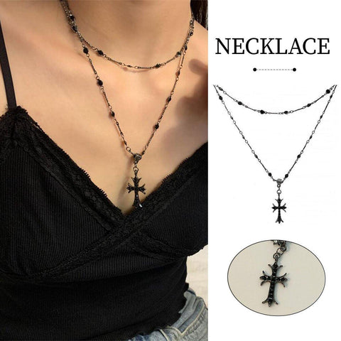 Darrahopens Fashion > Men's Fashion > Men's Jewellery Women Fashion Double Layer Cross Pendant Necklace Retro Casual Sweater Chain