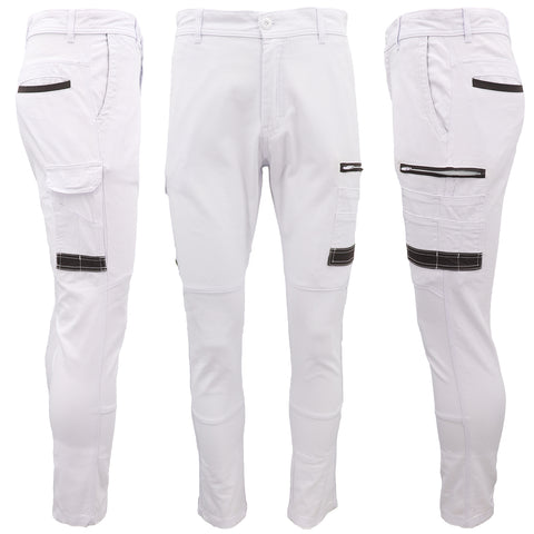 Darrahopens Fashion > Men's Fashion > Men's Pants & Chinos Men's Cotton Drill Cargo Work Pants UPF 50+ 13 Pockets Tradies Workwear Trousers, White, 34
