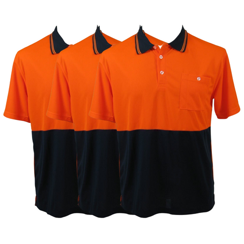 Darrahopens Fashion > Men's Fashion > Men's Shirts 3x HI VIS Polo Shirt Top Tee Safety Workwear Short Sleeve Breathable Mesh BULK - Orange/Navy - L (18)