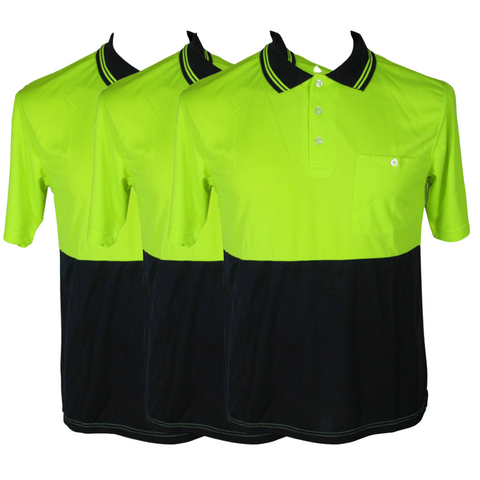 Darrahopens Fashion > Men's Fashion > Men's Shirts 3x HI VIS Polo Shirt Top Tee Safety Workwear Short Sleeve Breathable Mesh BULK - Yellow/Navy - 4XL (26)