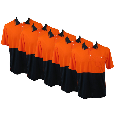 Darrahopens Fashion > Men's Fashion > Men's Shirts 5x HI VIS Polo Shirt Top Tee Safety Workwear Short Sleeve Breathable Mesh BULK - Orange/Navy - XXL (20)