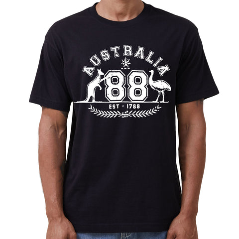 Darrahopens Fashion > Men's Fashion > Men's Shirts Adult Unisex 100% Cotton T Shirt Australia Kangaroo Emu Aussie Souvenir Tee Tops, Black, 2XL