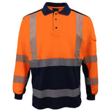 Darrahopens Fashion > Men's Fashion > Men's Shirts HI VIS Long Sleeve Polo Shirt Reflective Tape Safety Tradie Work Wear Tops Tee, Fluro Orange / Navy, XL