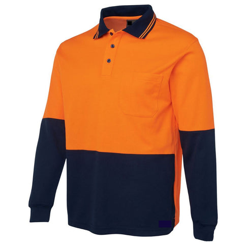 Darrahopens Fashion > Men's Fashion > Men's Shirts HI VIS LONG SLEEVE POLO SHIRT Top Safety Workwear Fluro Breathable Dry WB - Orange - L