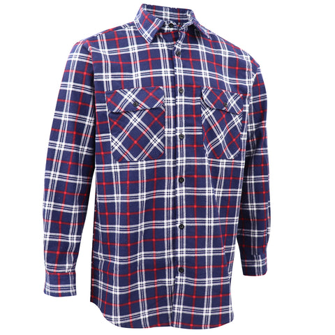 Darrahopens Fashion > Men's Fashion > Men's Shirts Men's 100% Cotton Flannelette Shirt Long Sleeve Plaid Check Flannel w Pockets, Patriot Navy Plaid, L