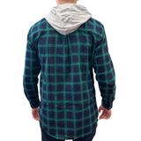 Darrahopens Fashion > Men's Fashion > Men's Shirts Mens Cotton Flannelette Shirt w Jersey Hood Long Sleeve Flannel - Green - S