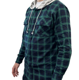 Darrahopens Fashion > Men's Fashion > Men's Shirts Mens Cotton Flannelette Shirt w Jersey Hood Long Sleeve Flannel - Green - S