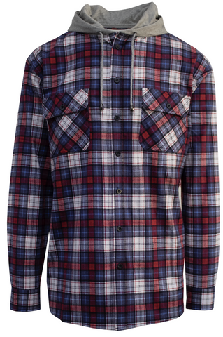 Darrahopens Fashion > Men's Fashion > Men's Shirts Mens Cotton Flannelette Shirt w Jersey Hood Long Sleeve Flannel - Navy - M