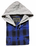 Darrahopens Fashion > Men's Fashion > Men's Shirts Mens Cotton Flannelette Shirt w Jersey Hood Long Sleeve Flannel - Royal Blue - S