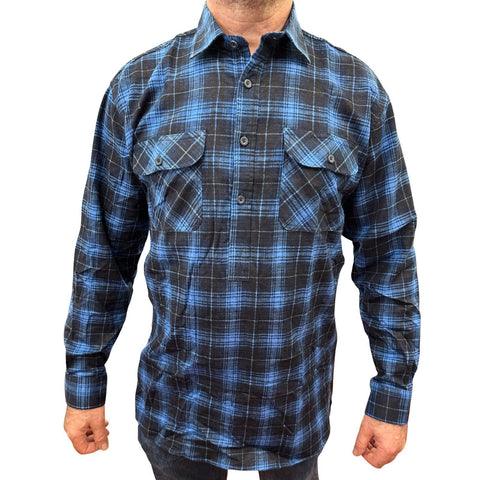 Darrahopens Fashion > Men's Fashion > Men's Shirts Mens Flannelette Long Sleeve Pullover Shirt 100% Cotton Flannel - Half Placket - Blue - 5XL