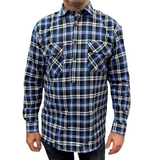 Darrahopens Fashion > Men's Fashion > Men's Shirts Mens Flannelette Long Sleeve Pullover Shirt 100% Cotton Flannel - Half Placket - Blue/Black - L