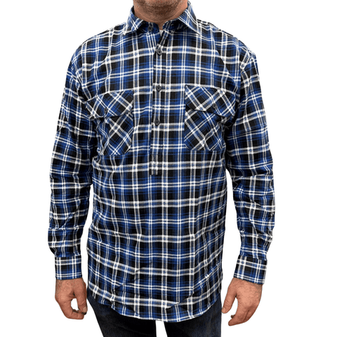 Darrahopens Fashion > Men's Fashion > Men's Shirts Mens Flannelette Long Sleeve Pullover Shirt 100% Cotton Flannel - Half Placket - Blue/Black - XXL