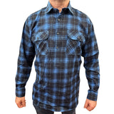 Darrahopens Fashion > Men's Fashion > Men's Shirts Mens Flannelette Long Sleeve Pullover Shirt 100% Cotton Flannel - Half Placket - Blue - L