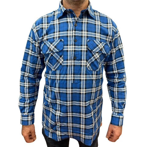Darrahopens Fashion > Men's Fashion > Men's Shirts Mens Flannelette Long Sleeve Pullover Shirt 100% Cotton Flannel - Half Placket - Navy - 3XL