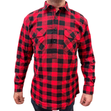 Darrahopens Fashion > Men's Fashion > Men's Shirts Mens Flannelette Long Sleeve Pullover Shirt 100% Cotton Flannel - Half Placket - Red/Black - 4XL