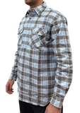 Darrahopens Fashion > Men's Fashion > Men's Shirts Mens Flannelette Long Sleeve Pullover Shirt 100% Cotton Flannel - Half Placket - Sky Blue/Grey Check - M