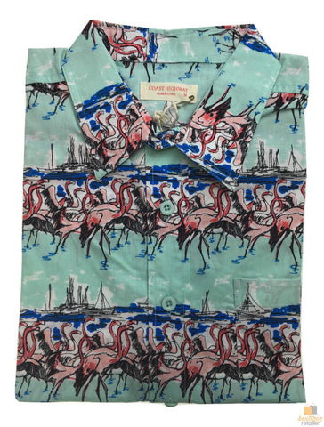 Darrahopens Fashion > Men's Fashion > Men's Shirts Mens Oahu Hawaiian Party Shirt Button Hippie Tops Short Sleeve Beach Holiday - Flamingo On Shore (0498) - S