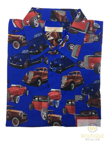 Darrahopens Fashion > Men's Fashion > Men's Shirts Mens Oahu Hawaiian Party Shirt Button Hippie Tops Short Sleeve Beach Holiday - Vintage Car (1425) - M