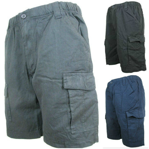 Darrahopens Fashion > Men's Fashion > Men's Shorts CARGO SHORTS Elastic Waist 100% COTTON Army Military PLAIN Pocket Mens S-XXL - Black - S