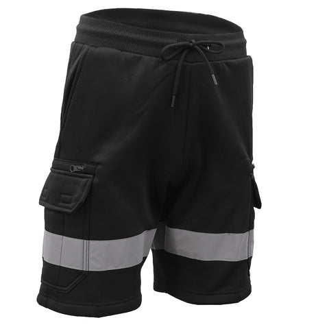Darrahopens Fashion > Men's Fashion > Men's Shorts Hi Vis Fleece Work Cargo Shorts w Reflective Tape Workwear Tradie Utility Pants, Black, 2XL