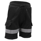 Darrahopens Fashion > Men's Fashion > Men's Shorts Hi Vis Fleece Work Cargo Shorts w Reflective Tape Workwear Tradie Utility Pants, Black, S