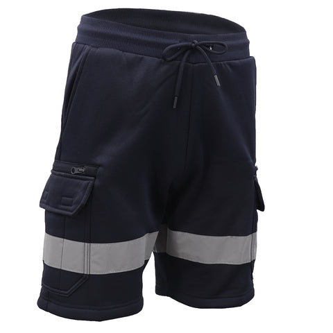 Darrahopens Fashion > Men's Fashion > Men's Shorts Hi Vis Fleece Work Cargo Shorts w Reflective Tape Workwear Tradie Utility Pants, Navy, 2XL