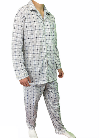 Darrahopens Fashion > Men's Fashion > Men's Sleepwear Mens Cotton Pajamas Pyjamas PJs Long Sleeve Shirt Tops + Pants Set Sleepwear - White/Blue - M
