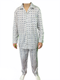 Darrahopens Fashion > Men's Fashion > Men's Sleepwear Mens Cotton Pajamas Pyjamas PJs Long Sleeve Shirt Tops + Pants Set Sleepwear - White/Blue - XL