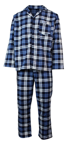 Darrahopens Fashion > Men's Fashion > Men's Sleepwear Mens Flannelette Pyjama Set Sleepwear Soft 100% Cotton PJs Two Piece - Blue/Multi Check - S