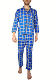 Darrahopens Fashion > Men's Fashion > Men's Sleepwear Mens Flannelette Pyjama Set Sleepwear Soft 100% Cotton PJs Two Piece Pajamas - Blue - 6XL