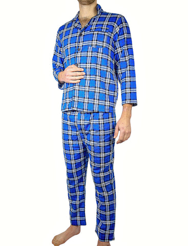 Darrahopens Fashion > Men's Fashion > Men's Sleepwear Mens Flannelette Pyjama Set Sleepwear Soft 100% Cotton PJs Two Piece Pajamas - Blue - 6XL