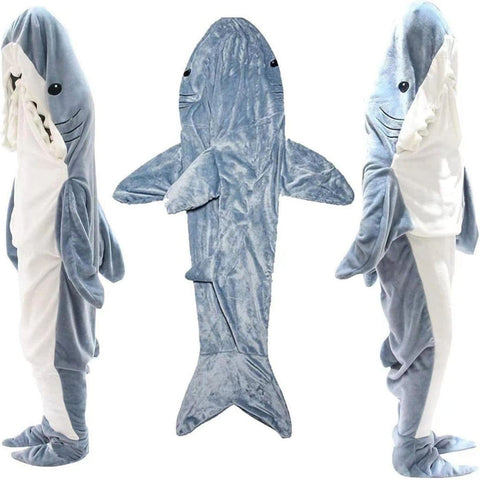 Darrahopens Fashion > Men's Fashion > Men's Sleepwear Shark Onesie Pajamas Blue-Gray Shark 140 Sleeping Bag Blanket Cartoon Jumpsuit Flannel Home Wear for Men and Women