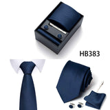 Darrahopens Fashion > Men's Fashion > Men's Suits & Tuxedos HB383 Dark Blue Premium Men's 4-Piece Formal Tie Set -  Necktie, Pocket Square, Cufflinks, and Tie Clip in a Luxury Gift Box In Australia - Darrahopens