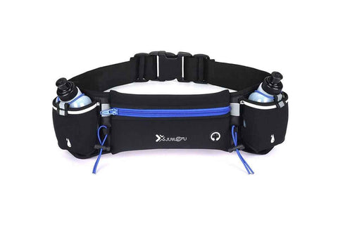 Darrahopens Fashion > Men's Fashion > Men's Sweats & Trackpants Hydration Running Belt with 2 Water Bottles and Phone Pouch for Marathon Hiking - Blue