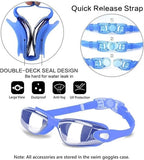 Darrahopens Fashion > Men's Fashion > Men's Swimwear Blue Swim Goggles Set with Cap, Nose Clip, Earplugs & Case: Anti-Fog UV Protection for Men & Women