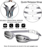Darrahopens Fashion > Men's Fashion > Men's Swimwear Gray Swim Goggles Set with Cap, Nose Clip, Earplugs & Case: Anti-Fog UV Protection for Men & Women