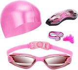 Darrahopens Fashion > Men's Fashion > Men's Swimwear Pink Swim Goggles Set with Cap, Nose Clip, Earplugs & Case: Anti-Fog UV Protection for Men & Women