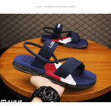 Darrahopens Fashion > Men's Fashion > Men's Thongs & Sandals Men's 3-Color Convertible Sandals & Slippers, Outdoor Non-Slip EVA Thick-Sole Beach Shoes for Dual Wear(dark blue)