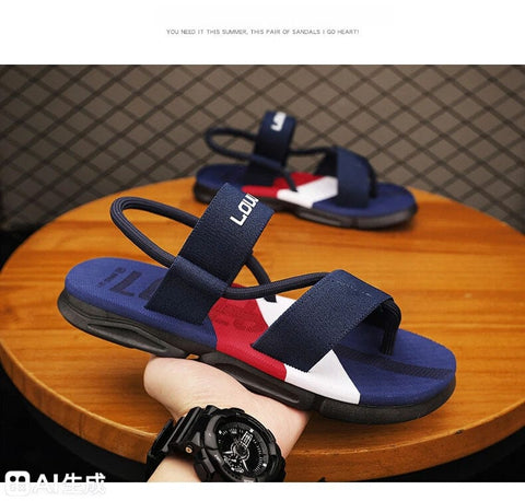 Darrahopens Fashion > Men's Fashion > Men's Thongs & Sandals Men's 3-Color Convertible Sandals & Slippers, Outdoor Non-Slip EVA Thick-Sole Beach Shoes for Dual Wear(dark blue)