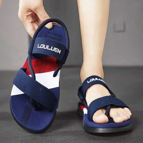 Darrahopens Fashion > Men's Fashion > Men's Thongs & Sandals Men's 3-Color Convertible Sandals & Slippers, Outdoor Non-Slip EVA Thick-Sole Beach Shoes for Dual Wear(dark blue)