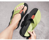 Darrahopens Fashion > Men's Fashion > Men's Thongs & Sandals Men's Outdoor Non-Slip Flip Flops, 6 Colors EVA Lightweight Thick-Sole Beach Sandals for Casual & Sports(black and green)