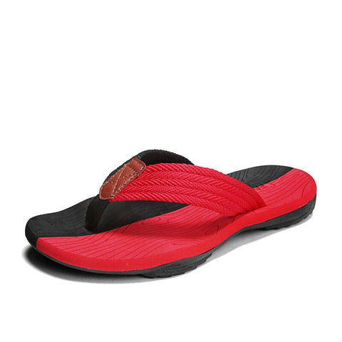 Darrahopens Fashion > Men's Fashion > Men's Thongs & Sandals Men's Outdoor Non-Slip Flip Flops, 6 Colors EVA Lightweight Thick-Sole Beach Sandals for Casual & Sports(red and black)