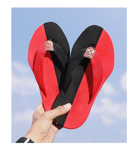 Darrahopens Fashion > Men's Fashion > Men's Thongs & Sandals Men's Outdoor Non-Slip Flip Flops, 6 Colors EVA Lightweight Thick-Sole Beach Sandals for Casual & Sports(red and black)