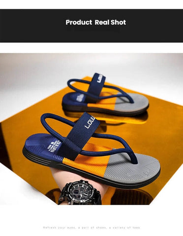 Darrahopens Fashion > Men's Fashion > Men's Thongs & Sandals Men's Outdoor Non-Slip Sandals, 4-Color EVA Lightweight Thick-Sole Beach Slippers for Casual & Sports(dark blue)