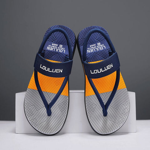 Darrahopens Fashion > Men's Fashion > Men's Thongs & Sandals Men's Outdoor Non-Slip Sandals, 4-Color EVA Lightweight Thick-Sole Beach Slippers for Casual & Sports(dark blue)