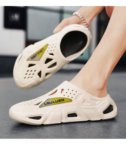 Darrahopens Fashion > Men's Fashion > Men's Thongs & Sandals Men's Summer EVA Crocs with 3 Color Options - Breathable, Non-Slip, Comfortable Beach & Casual Sandals(white&black)