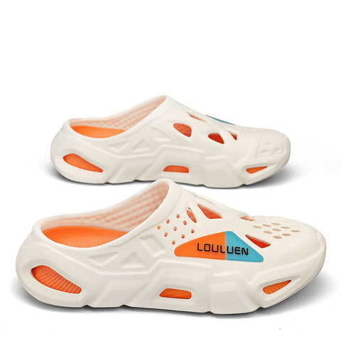 Darrahopens Fashion > Men's Fashion > Men's Thongs & Sandals Men's Summer EVA Crocs with 3 Color Options - Breathable, Non-Slip, Comfortable Beach & Casual Sandals(white&orange)