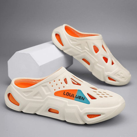 Darrahopens Fashion > Men's Fashion > Men's Thongs & Sandals Men's Summer EVA Crocs with 3 Color Options - Breathable, Non-Slip, Comfortable Beach & Casual Sandals(white&orange)