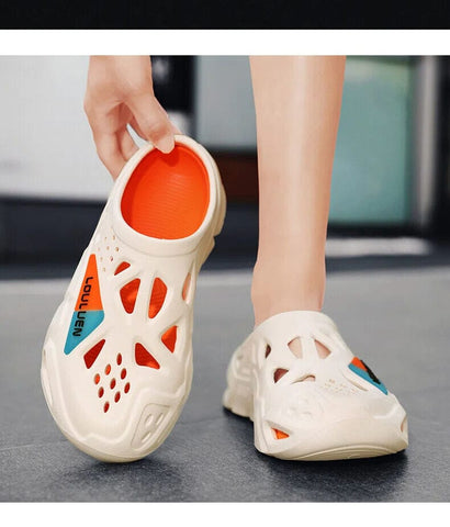 Darrahopens Fashion > Men's Fashion > Men's Thongs & Sandals Men's Summer EVA Crocs with 3 Color Options - Breathable, Non-Slip, Comfortable Beach & Casual Sandals(white&orange)